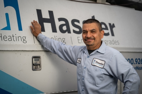 Hassler tech in front of truck